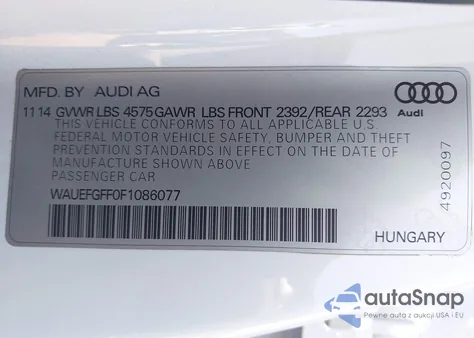 2015 Audi A3 2.0T Premium z USA, uszkodzony, nr VIN WAUEFGFF0F1086077